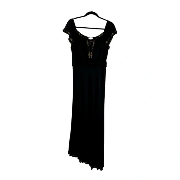 slim fit dress slacks Nicole Miller Artelier Sleeveless Ruched Dress Black & Gold Metallic S   Celebrity Owned